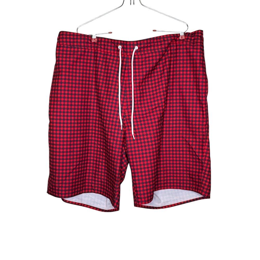 St. John's Bay Men Shorts Checkered Elastic Waist Drawstring Gingham‎ Red XL NWT